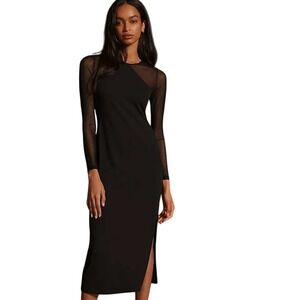 Dolan Left Coast Women's Black Mesh Sheer-Sleeve Sheath Midi Dress‎ Size XS